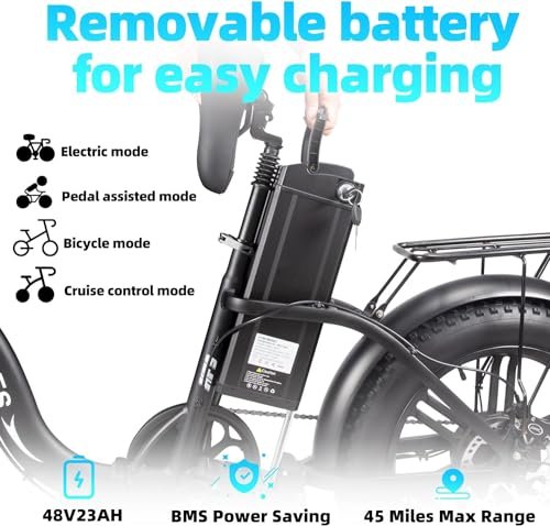 Folding Electric Bike 20” Fat Tire Ebike for Adult, 2000W 32MPH Electric Bicycle with 48V 23AH 1104WH Removable Battery 7 Speed City Bike - Image 4
