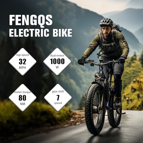 Electric Bike for Adults,1000/2000W Motor 35MPH,52V 20AH Battery,26″ Fat Tire Ebike,Max 90 Miles E Bike for Men, Full Suspension,Hydraulic Brake 7-Speed Gears for Beach Mountain Electric Bike