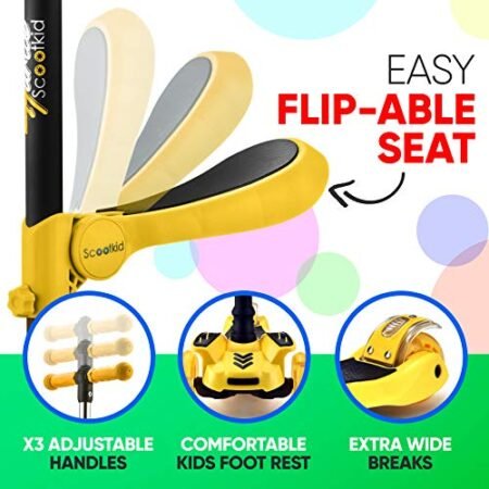 Hurtle 3-Wheeled Scooter for Kids – Wheel LED Lights, Adjustable Lean-to-Steer Handlebar, and Foldable Seat – Sit or Stand Ride with Brake for Boys and Girls Ages 1-14 Years Old