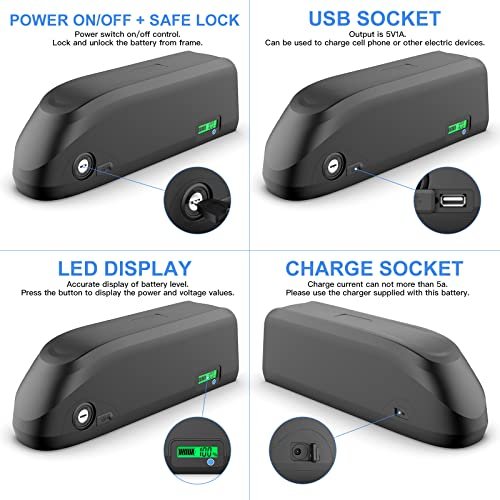 48V 52V Ebike Battery with Fuse/LED Indicator/Safe Lock Urban Utility Electric Bicycle Battery for Radpower ebike Replacement or Other 1500W 1000W 700W 500W 200W Motor Kit