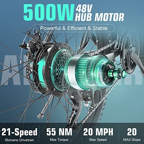 ANCHEER Electric Bike for Adults with 500W Powerful Motor, 48V 499Wh Ebike, Up to 55 Miles, 3H Fast Charge, 26” Gladiator Electric Mountain Bike, LCD Display, 21Speed, 20MPH Adults Electric Bicycle