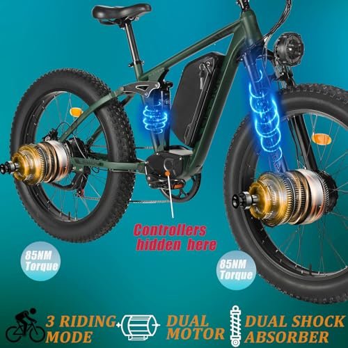 Electric Bike for Adults, Nexusrider Su7 2000W Dual Motor Electric Bicycle, 7 Speed 35MPH MTB, 48V 22.4AH 26 in Fat Tire Ebike with Full Suspension, 90 Miles Single & Dual Drive Switching - Image 3