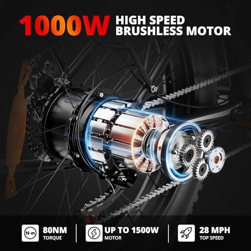 EB26 Electric Bike for Adults Peak 1500W Electric Bicycle 48V 15AH (720WH) Battery Electric Bike 26″ Fat Tire Mountain 28mph 7 Speed Gears Dual Shock Absorber Electric Bike - Image 5