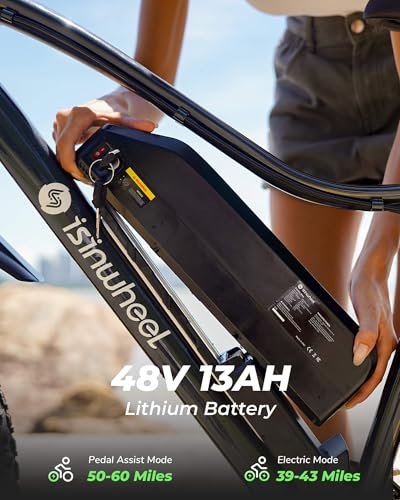 isinwheel M10 Plus Electric Bike for Adults 1500W 28mph Dual Crown Fork Mountain Ebike 48V 13Ah Removable Battery 75 Miles Range, 7 Speed Shift, 26 x 4.0 Fat Tire Adults Electric Bicycles