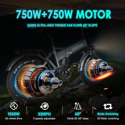 Electric Bike for Adults 20” Fat Tire Electric Bike, AWD 2 * 750W Dual Motor e-Bike, 20Ah 960Wh Lithium Battery, Full Suspension, Electric Dirt Bike for Adults 30MPH Folding Electric Bike - Image 5