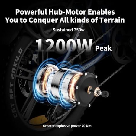 E300 Ebikes for Adults, 750W Electric Bike 30 Mph 48V 643Wh Removable Battery 50 Miles Max Range 20″ x 4″ Fat Tire Mountain Foldable Electric Bike for Snow Beach Commuting with 7 Speed