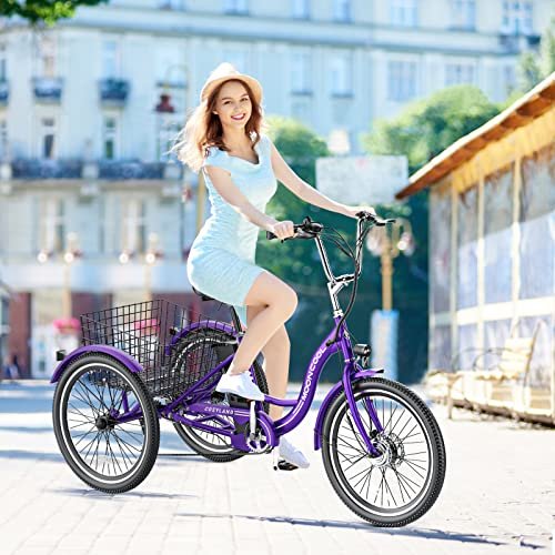 DoCred Electric Tricycle for Adults, 350W 36V Electric Trike Motorized Three Wheel Electric Bikes Bicycle with Large Basket for Women Men