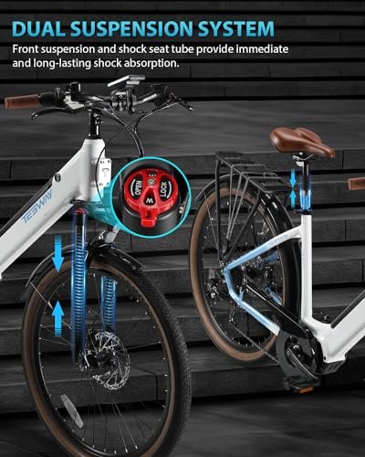 Electric Bike for Adults 1000W Peak 150N.M Mid-Drive with Torque Sensor, 27.5″ Dual Suspension Ebikes for Adults, 672Wh Removable Battery up to 50 Miles, 7-Speed Step-Thru City Ebike - Image 6