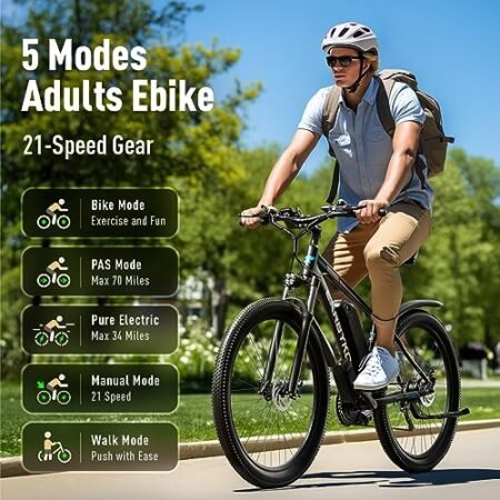 29” Electric Bike for Adults 48V 17.5AH 840WH Battery, 750W Peak 1000W 34MPH Electric Mountain Bike, 70 Miles Ebike 21-Speed Gears, IP7 Waterproof Electric Bicycle E Bike for Commuter