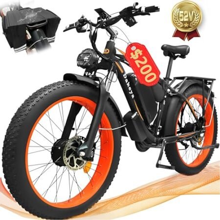 Da06 Electric Bike for Adults,Dual Motor Ebike AWD 2000W,21-Speed 35MPH Mountain Snow Ebike with Removable 52V 23AH Battery,26″ x 4.0 Fat Tire E-Bike with High-Capacity Cycling Pannier Bag