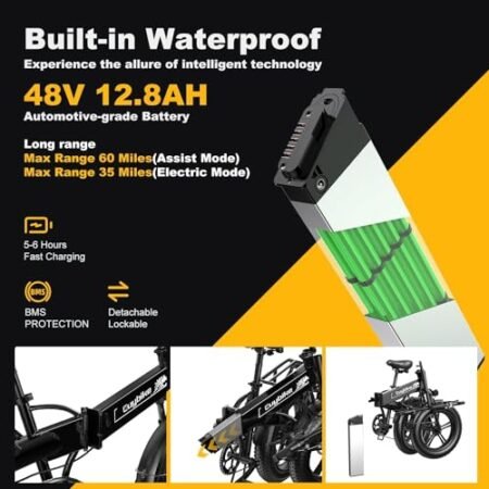 Folding Electric Bike, 1000W Peak Motor Electric Bike for Adult, 30MPH, 60Miles Max Range for Ebike, 48V 614WH Removable Battery, 20″ Fat Tire Electric Bicycle for Commute Beach Snow