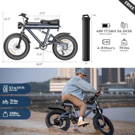 Electric Bike for Adults, 750W Motor (Peak 1000W), 48V 17.5Ah Removable Battery Ebike for Adults, 30Mph Max 55Mile Long Range Electric Bicycle for Commuting, Outdoors, Travel, Shopping