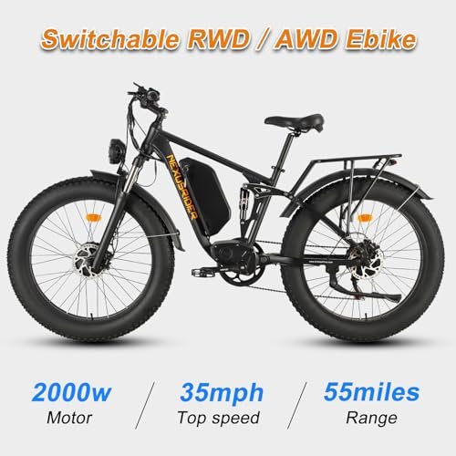 Electric Bike for Adults, NexusRider 2000W Dual Motor 35 MPH 48V 22.4Ah 7 Speed 26″ Fat Tire MTB, Switchable RWD/AWD Ebike, Hydraulic Brakes, Full Suspension - Image 3