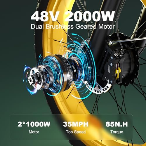 Electric Bike for Adults, 2000W Ebike 48V 22.4Ah Lithium Battery 35MPH 26″ Full Suspension Electric Bicycles 7 Speed Hydraulic Brakes Up to 60 Miles - Image 3