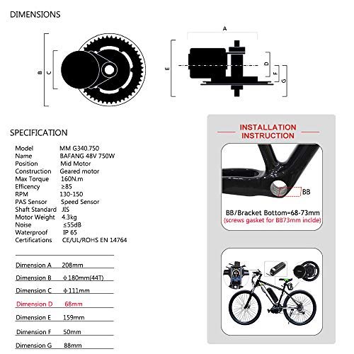 BAFANG 48V 750W Mid Drive Electric Bike Conversion Kit with HMI Display BBS02B 8FUN Mid Motor for Bike Kit with 48V Ebike Battery