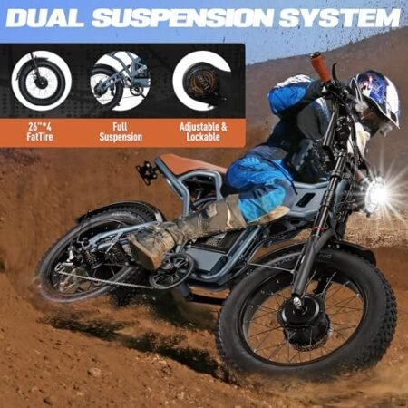 2000W Electric Bike Adults Dual Motor with 48v 24.5AH Removable Battery, 20Inch Fat Tire Mountain EBike, 35MPH Full Suspension AWD E Bike for Commuter Beach, Shim 7-Speed Gear