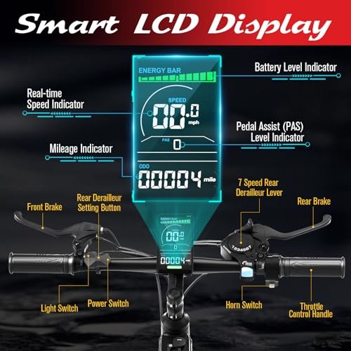 Electric Bike for Adults, 25MPH 75Miles Range 750W Motor(Peak 1000W) 48V 15Ah Ebike, 26″ x 4.0″ Fat Tire Electric Mountain Bicycle, Shimano 7 Speed, Hidden Battery, Hydraulic Suspension - Image 5