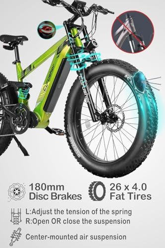 Cyrusher Ranger 26Inch Electric Bike, 52V 20Ah 1040Wh 56Miles EBike, Air Suspension, Hydraulic Disc Brakes, 4Inch Fat Tires - Image 3