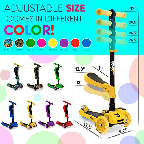 Hurtle 3-Wheeled Scooter for Kids – Wheel LED Lights, Adjustable Lean-to-Steer Handlebar, and Foldable Seat – Sit or Stand Ride with Brake for Boys and Girls Ages 1-14 Years Old - Image 5