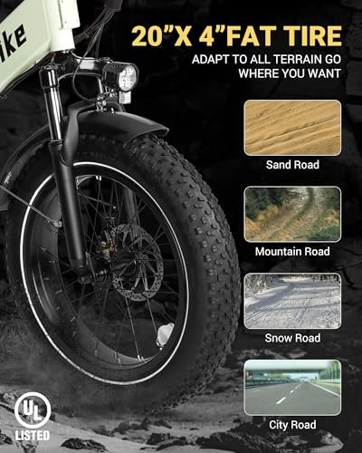 Folding Electric Bike 20″ x 4.0 Fat Tire Electric Bicycle,48V Lithium Removable Battery,Peak 720W Folding Ebike for Adult,5 Pedal-Assist Levels& Large LCD Display,Step Through ebike for Adult