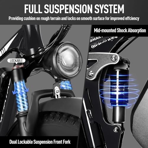 2000W Electric Dirt Bike for Adults with 52V 23AH Battery, 35MPH Dual Motor Ebike 26″ Fat Tire for Men, 70 Miles Electric Bicycle with 7 Speed Gears Dual Suspension Damping for Road Mountain Snow - Image 4