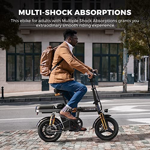 ENGWE Folding Electric Bike for Adults Teens, 14″ Fat Tire City Commuter Ebike, Mini Electric Bicycle with 350W (Peak 600W) Motor 48V 10AH Removable Battery Max 20MPH 37Miles - Image 4
