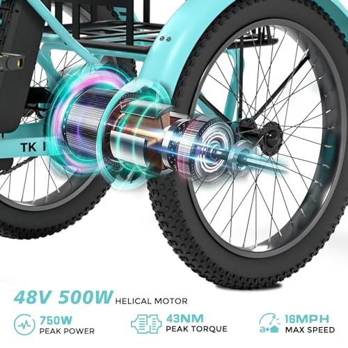 ABORON Electric Tricycle for Adults, 750W 48V Electric Trike/Suspension Fork,Three Wheel Electric Bicycle/48V 14.5Ah Removable Battery, 7 Speeds Fat Tire Electric Tricycle with Large Basket