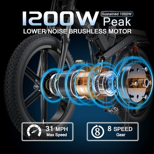 Folding Electric Bike for Adults,48V 29.2Ah Dual Batteries,1000W 31 MPH 93.2 Miles Max Range 8-Speed Adult Electric Bicycles,26” Fat Tire Electric Mountain Bike with Triple Suspension