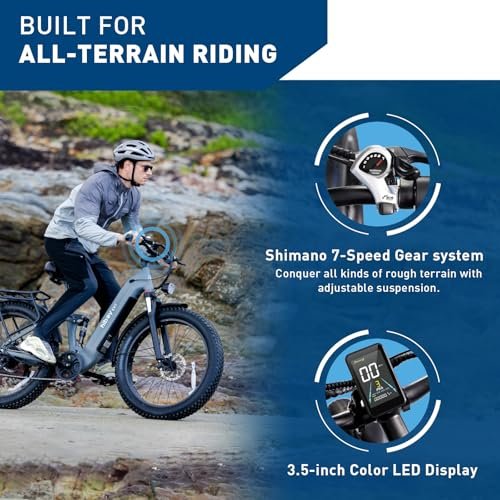 Hiboy EX7 Electric Bike for Adults, 28MPH 75Miles Range 1000W Peak Motor 48V 18AH Removable Battery Ebike, 26” x 4.0″ Fat Tire Electric Mountain Bicycle, 7 Speed, Dual Suspension, UL 2849 Certified - Image 6