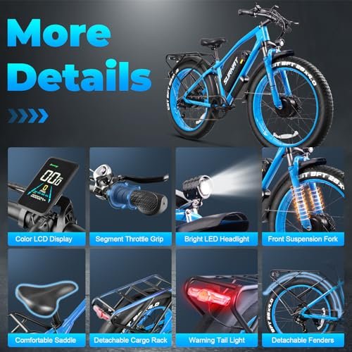 Electric Bike for Adults – Dual Motor AWD 2000W 32MPH Ebike with 48v/22.5Ah Removable Battery, 26×4.0 Fat Tire Mountain Electric Bicycle, Hydraulic Disc Brake E-Bike for Men Women - Image 4