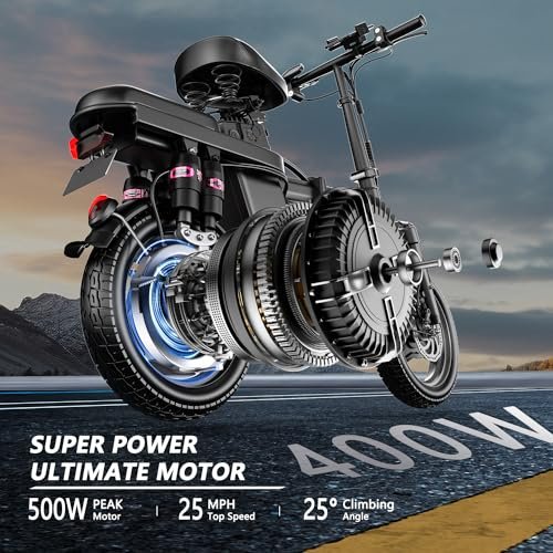14″ Electric Bike,500W Folding Electric Bicycle Up to 25MPH 30Miles City Commuter Ebike with 48V/13A Large Capacity Removable Battery and Multi-Function Display - Image 7