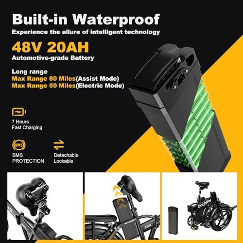 Folding Electric Bike for Adults, 1000W Motor(1500W Peak),30MPH, 60Mile,48V 20AH Battery,20″ Fat Tire Foldable Electric Bicycle,Commuter Beach Snow E-Bikes,7-Speed - Image 6