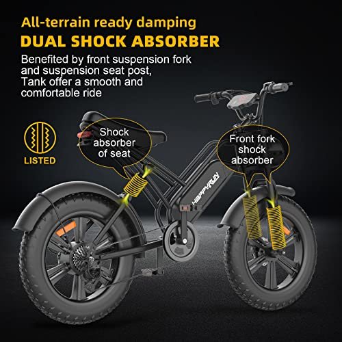 Electric Bike for Adults HAPPYRUN 20″ Fat tire with 1500W Motor Ebike 48V 18AH Removable Battery 30MPH & 68 Miles Long Range Snow Beach Mountain Electric Bicycle Throttle & Pedal Assist - Image 3