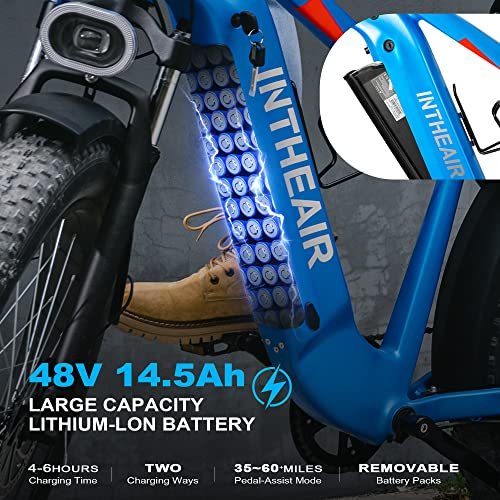Electric Bike – 750W Motor Ebike for Adults, 26″ Fat Tire Electric Bicycle, 48V 14.5AH Removable Battery, 28MPH Snow Beach Mountain E Bike, 7 Speed, LCD Display - Image 3