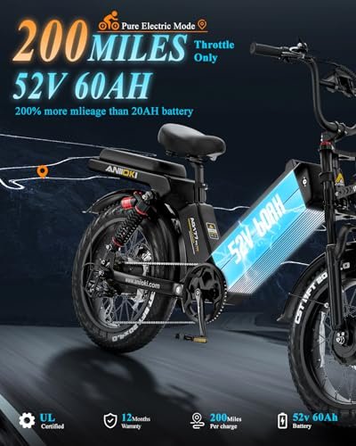 ANIIOKI eBike,Electric Bike,48/52V 60Ah Electric Commuting Bike,200Miles Long Range, Peak 1400W/1600W/2600W Power Ebike, Electric Bicycle for Adults - Image 6