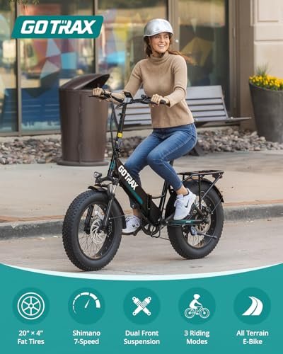 Gotrax 20″ Folding Electric Bike with 55 Miles (Pedal-assist1) by 48V Battery, 20Mph Power by 500W, LCD Display and 5 Pedal-Assist Levels, Shimano 7-Speed&Front Suspension for Off-Road Bicycle