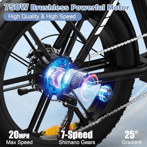 EVERCROSS EK6 Electric Bike 20″ x 4.0 Fat Tire Foldable E Bike with 48V 15Ah Removable Battery, 750W Mountain Adult Electric Bicycle with 7 Gears, 55-100KM Long Mileage - Image 5