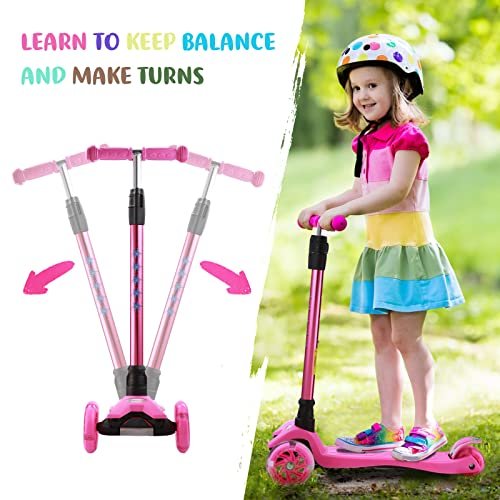 3 Wheel Scooter for Kids Ages 6-12,Kids Scooter with Light Up Wheels, Sturdy Deck Design, and 4 Height Adjustable Suitable for Kids Ages 3-12