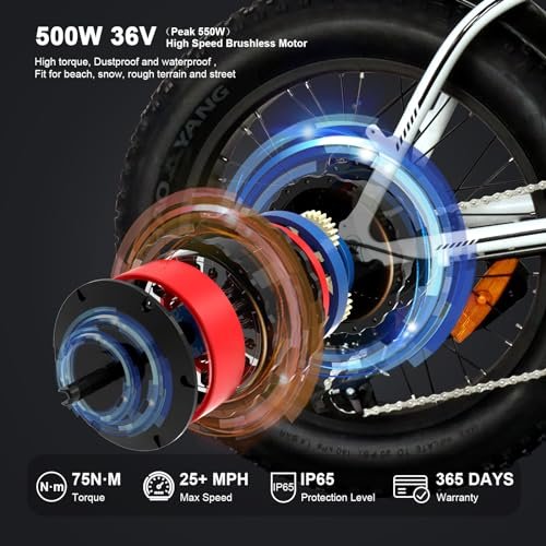 aostirmotor 500W 25MPH Folding Electric Bike 20 x 4 inch Fat Tire E Bikes for Adults Electric Foldable Ebike,Electric Mountain Bike Snow Beach Bicycle with Shimano 7 Speed - Image 6