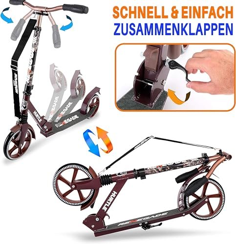 Hurtle Renegade Kick Scooters for Kids Teenagers Adults- 2 Wheel Kids Scooter with Adjustable T-Bar Handlebar – Alloy Anti-Slip Deck – Portable Folding Scooters for Kids with Carrying Strap