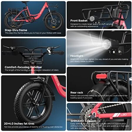 ENGWE 960W Peak Electric Bike for Adults, 20”×4.0” Fat Tire L20 Electric Bicycle for Women Men, 7 Speeds Urban Commuters Bike 48V 13Ah Removable Battery Max 25mph Range 87 Miles