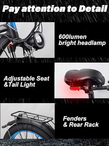 Electric Bike for Adults 2000W Peak 3000W Dual Motor E Bike with 52V 23Ah Battery 36.8MPH 7 Speed Ebike, 26″x4″ All Terrain Fat Tire Electric Bicycle with Front Fork Suspension - Image 5