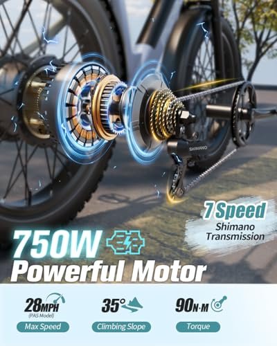 Electric Bike for Adults 960W Peak , 48V 15AH Removable Battery Electric Bicycle, 28MPH Commuter E-bike, 7 Speed, Up to 60 Miles,All Terrain 26″ Fat Tire Front Suspension,UL Certified,Samoyed - Image 6