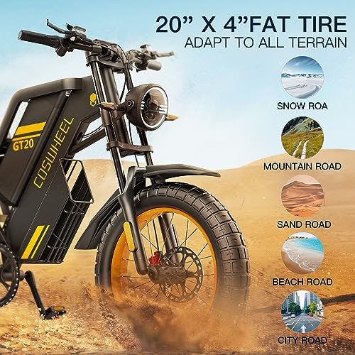 GT20 Electric Bike for Adults, Electric Dirt Bike with 1500W Motor 48V/25Ah Removable Battery, Up to 31MPH & 93 Miles, Electric Motorcycle with 7-Speed, 20″ x 4.0 Fat Tire Ebikes for Adults