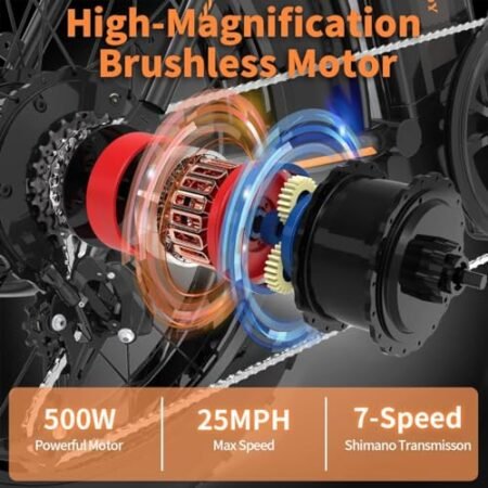 aostirmotor 500W Folding Electric Bike for Adults 20″×4″ Fat Tire Electric Bike 36V 13AH Removable Lithium Battery Adult Electric Bicycles, 25MPH E Bike for Adults, Shimano 7 Speed Ebike