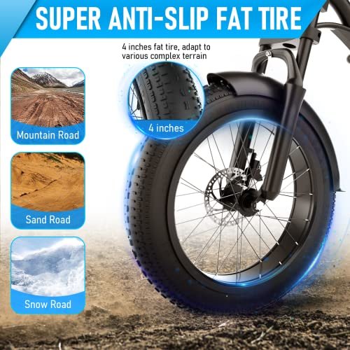 Electric Bike 000w Electric Bicycle 20 * 4.0 inch Fat Tire Ebike, Ebike for Adults Electric Bike 20MPH Adult Electric Bicycle Lockable Suspension Fork, Beach Snow E-Bike 7 Speed - Image 6