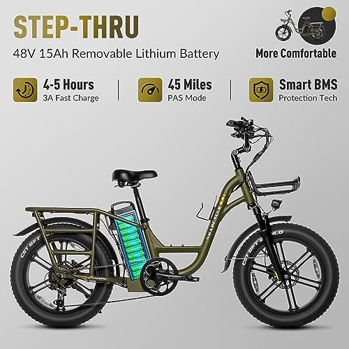 20X4” Fat Tire Step-Thru Electric Bike 750W Cargo Ebike, 400lbs Payload,48V 15AH Removable Battery, Ebike up to 28MPH, Hydraulic Brake, 7-Speed Electric Bike for Adults with UL - Image 4