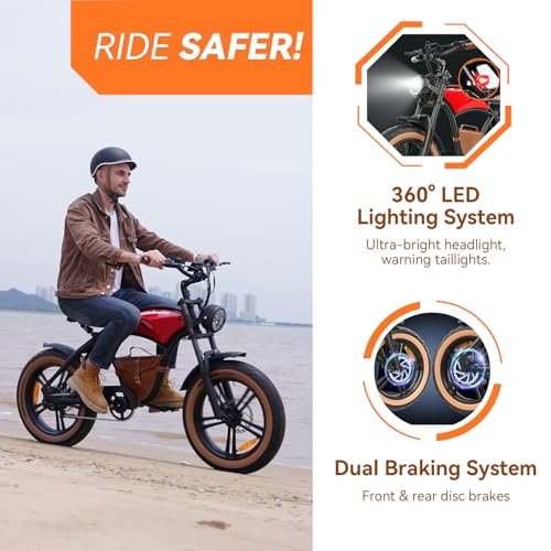 HIDOES B10 Cowboy Style Electric Bike for Adult 1000w Brushless Motor 48V 13AH Battery, 20″×4’Fat Tires Double Brake System 35Miles Max Range 37MPH Max Speed Beach Mountain Off Road Electric Bicycle - Image 6