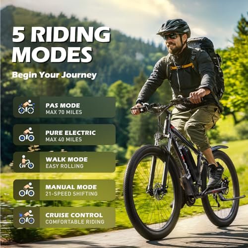 Electric Bike for Adults, 29″ Ebike with Peak 1000W Brushless Motor, 34MPH 17.5Ah 840Wh Electric Mountain Bike, 70 Miles Electric Bicycle for Commuter, Lockable Front Fork Suspension, 21-Speed Gears - Image 3