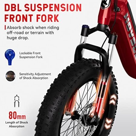 Electric Bike for Adults, HOVSCO Foldable 20” Fat Tire Ebike 750W Motor Torque Sensor 28Mph Bike, 48V 15AH LG Battery 65 Miles Adult Bicycle with Shimano 7-Speed, Dual Shock Absorber, Red